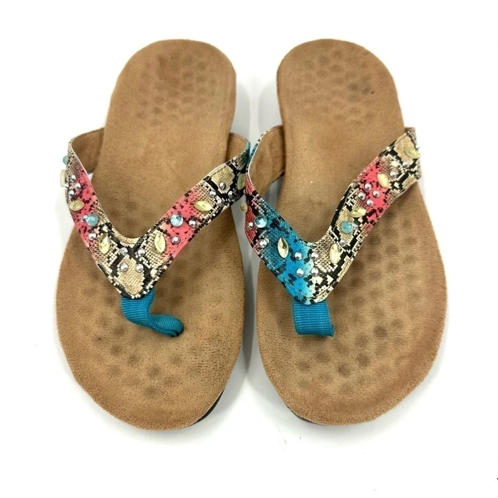 Vionic Lucia Sandals Womens 7 Orthaheel Colorful Snake Print Comfort Shoes Boho